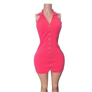 Pink Sleeveless Zip-Up Dress